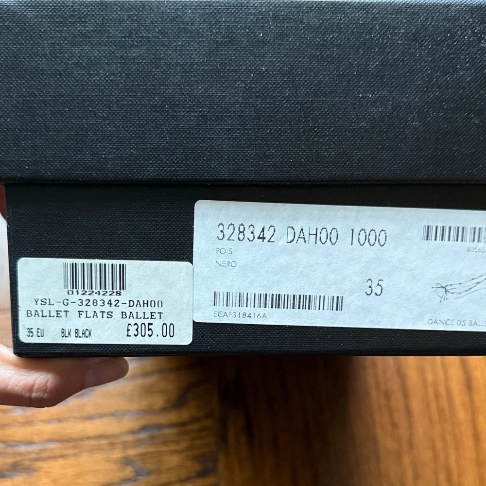 Saint Laurent Black Embossed Ballet Flats with Bow - Picture 2 of 4